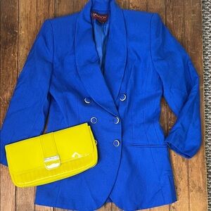 Vintage 80s women’s Sasson Blue 3/4 sleeve padded shoulder Blazer size 6